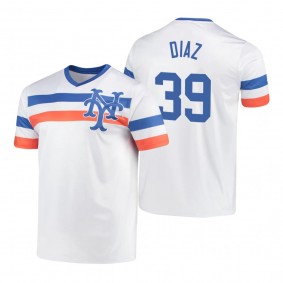 New York Mets Edwin Diaz White Cooperstown Collection V-Neck Jersey