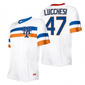Joey Lucchesi New York Mets Stitches White Cooperstown Collection V-Neck Jersey