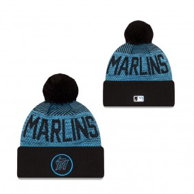 Men's Miami Marlins Black Authentic Collection Sport Cuffed Knit Hat with Pom