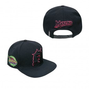 Men's Miami Marlins Pro Standard Black Cooperstown Collection Neon Prism Snapback Hat