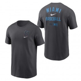 Men's Miami Marlins Nike Charcoal Logo Sketch Bar T-Shirt