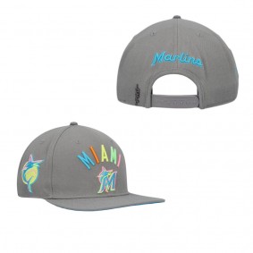 Miami Marlins Pro Standard Washed Neon Snapback Hat Gray