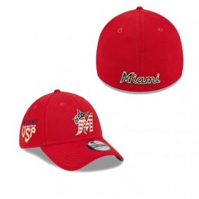 Men's Miami Marlins Red 2023 Fourth of July 39THIRTY Flex Fit Hat