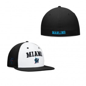Men's Miami Marlins White Black Iconic Color Blocked Fitted Hat