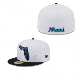 Men's Miami Marlins White Black State 59FIFTY Fitted Hat