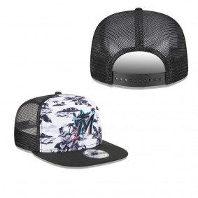 Men's Miami Marlins White Black Vacay 2.0 A-Frame Trucker 9FIFTY Snapback Hat