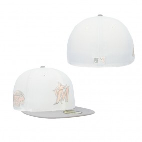 Men's Miami Marlins White Gray Marlins Park Side Patch Peach Undervisor 59FIFTY Fitted Hat