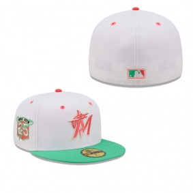 Men's Miami Marlins White Green 25th Anniversary Watermelon Lolli 59FIFTY Fitted Hat