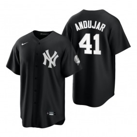 New York Yankees Miguel Andujar Nike Black White 2021 All Black Fashion Replica Jersey