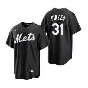 New York Mets Mike Piazza Nike Black White 2021 All Black Fashion Replica Jersey