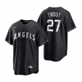 Men's Los Angeles Angels Mike Trout Nike Black White 2021 All Black Fashion Replica Jersey