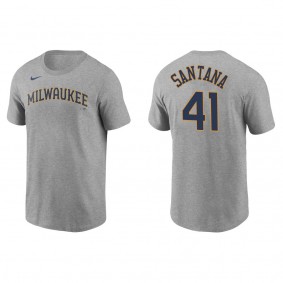 Men's Milwaukee Brewers Carlos Santana Gray Name Number T-Shirt