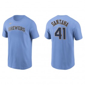 Men's Milwaukee Brewers Carlos Santana Light Blue Name Number T-Shirt