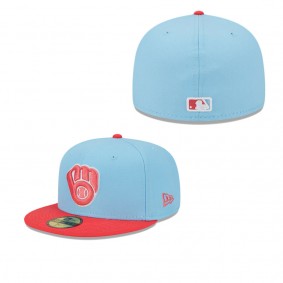 Men's Milwaukee Brewers Light Blue Red Spring Color Two-Tone 59FIFTY Fitted Hat