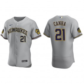 Men's Milwaukee Brewers Mark Canha Gray Authentic Road Jersey