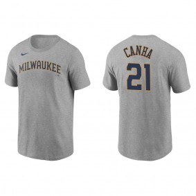 Men's Milwaukee Brewers Mark Canha Gray Name Number T-Shirt