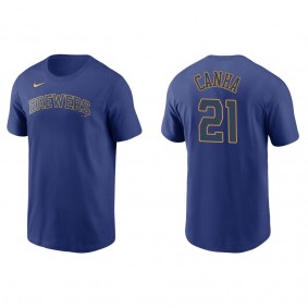 Men's Milwaukee Brewers Mark Canha Royal Name Number T-Shirt