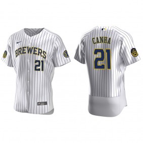 Men's Milwaukee Brewers Mark Canha White Authentic Home Jersey