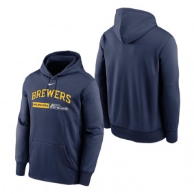 Men's Milwaukee Brewers Nike Navy 2023 Postseason Authentic Collection Dugout Performance Pullover Hoodie
