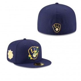 Men's Milwaukee Brewers Navy Bloom Side Patch 59FIFTY Fitted Hat