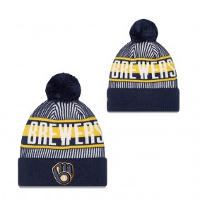 Men's Milwaukee Brewers Navy Striped Cuffed Knit Hat with Pom