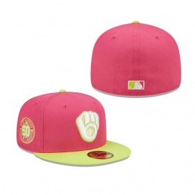 Men's Milwaukee Brewers Pink 50th Anniversary Beetroot Cyber 59FIFTY Fitted Hat
