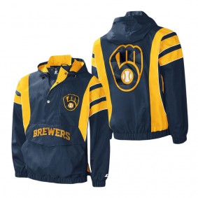 Men's Milwaukee Brewers Starter Navy Impact Hoodie Half-Zip Jacket