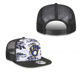 Men's Milwaukee Brewers White Black Vacay 2.0 A-Frame Trucker 9FIFTY Snapback Hat