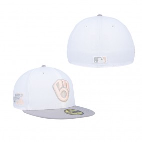Men's Milwaukee Brewers White Gray 1982 World Series Side Patch Peach Undervisor 59FIFTY Fitted Hat