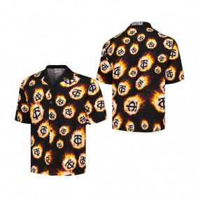 Men's Minnesota Twins PLEASURES Black Flame Fireball Button-Up Shirt