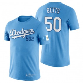 Mookie Betts Dodgers Guatemalan Heritage Night Blue T-Shirt