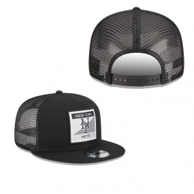 Men's New York Mets Black Scratch Squared Trucker 9FIFTY Snapback Hat