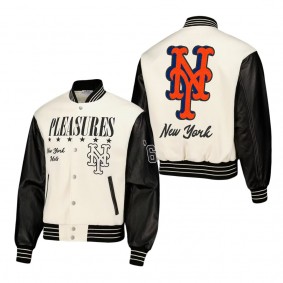 Men's New York Mets PLEASURES White Full-Snap Varsity Jacket