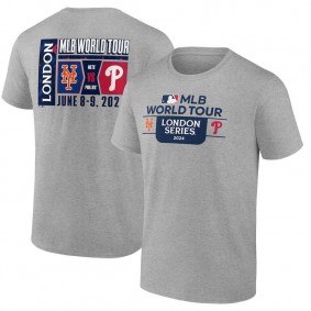 Men's New York Mets vs. Philadelphia Phillies Heather Gray 2024 MLB World Tour London Series Match Up Local T-Shirt
