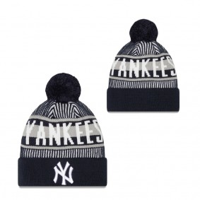 Men's New York Yankees Navy Striped Cuffed Knit Hat with Pom