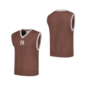 Men's New York Yankees PLEASURES Brown Knit V-Neck Pullover Sweater Vest