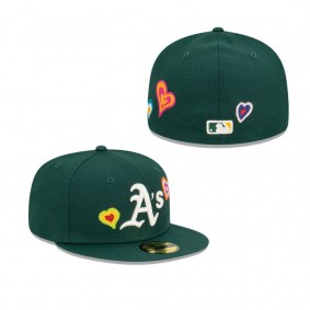 Oakland Athletics All Over Embroidered Chain Stitch Heart Pink Bottom 59FIFTY Fitted Hat Green