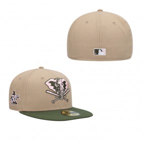 Men's Oakland Athletics Camel Olive Pink Undervisor 59FIFTY Snapback Hat