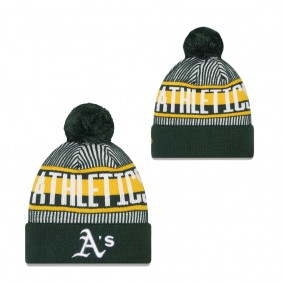 Men's Oakland Athletics Green Striped Cuffed Knit Hat with Pom