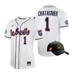 Ole Miss Rebels #1 Peyton Chatagnier White 2022 College World Series Champions Free Hat Jersey