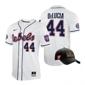 Ole Miss Rebels #44 Dylan DeLucia White 2022 College World Series Champions Free Hat Jersey