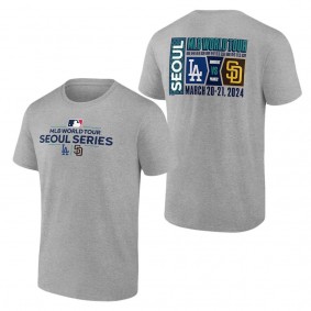 Men's San Diego Padres vs. Los Angeles Dodgers Heather Gray 2024 MLB World Tour Seoul Series Matchup T-Shirt