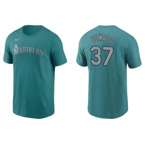 Men's Seattle Mariners Paul Sewald Aqua Name & Number T-Shirt