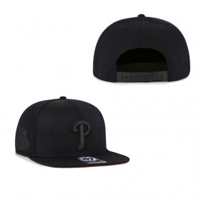 Men's Philadelphia Phillies Black on Black Sure Shot Captain Snapback Hat