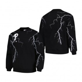 Men's Philadelphia Phillies PLEASURES Black Lightning Crewneck Pullover Sweatshirt