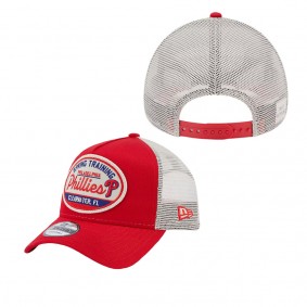 Men's Philadelphia Phillies Red 2023 Spring Training Patch A-Frame Trucker 9FORTY Snapback Hat