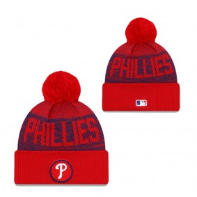 Men's Philadelphia Phillies Red Authentic Collection Sport Cuffed Knit Hat with Pom