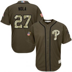 Male Philadelphia Phillies #27 Aaron Nola Olive Camo Stitched Baseball Jersey