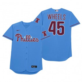 Philadelphia Phillies Zack Wheeler Wheels Blue 2021 Players' Weekend Nickname Jersey