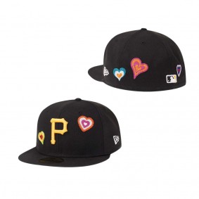 Pittsburgh Pirates All Over Embroidered Chain Stitch Heart Pink Bottom 59FIFTY Fitted Hat Black